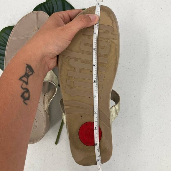 FitFlop Gold Beige Faux Jewels Lulu Toe-Post Lightweight Flip Flop Sandal Shoes - Picture 11 of 11